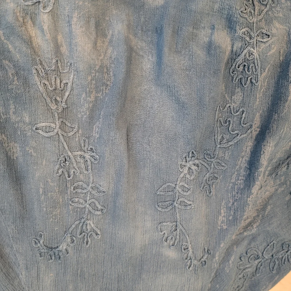 Blue Tye-Dyed Halter Dress With Embroidery - Picture 2 of 6
